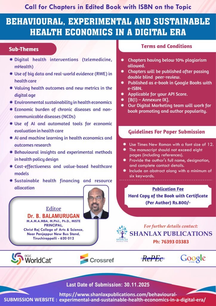 Call for chapter editor in Behavioural, Experimental and Sustainable Health Economic in digital era