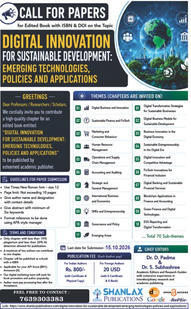 Digital Innovation for Sustainable Development: Emerging Technologies, Policies and Applications